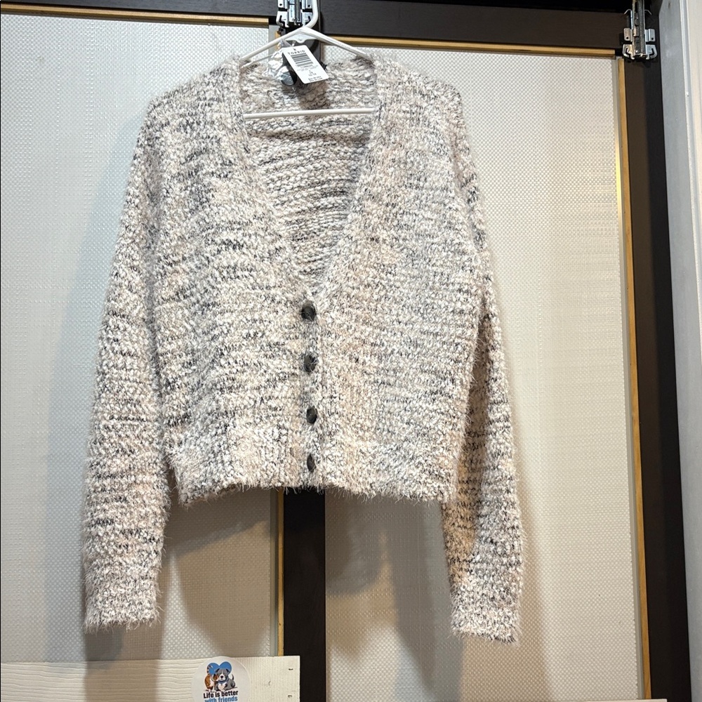 Torrid Textured Button-Up Cardigan - Cream and Gray